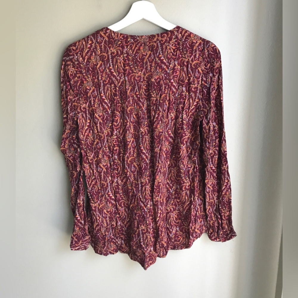 NWT! Lucky Brand Paisley V Neck Peasant Blouse Long Sleeve Boho Size: S - Picture 2 of 13
